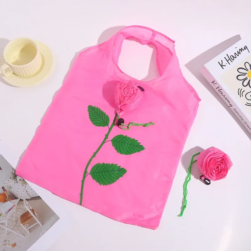 sac de courses pliable portable motif rose, grande capacité, sac fourre-tout léger et durable, sac de voyage, pochette de rangement