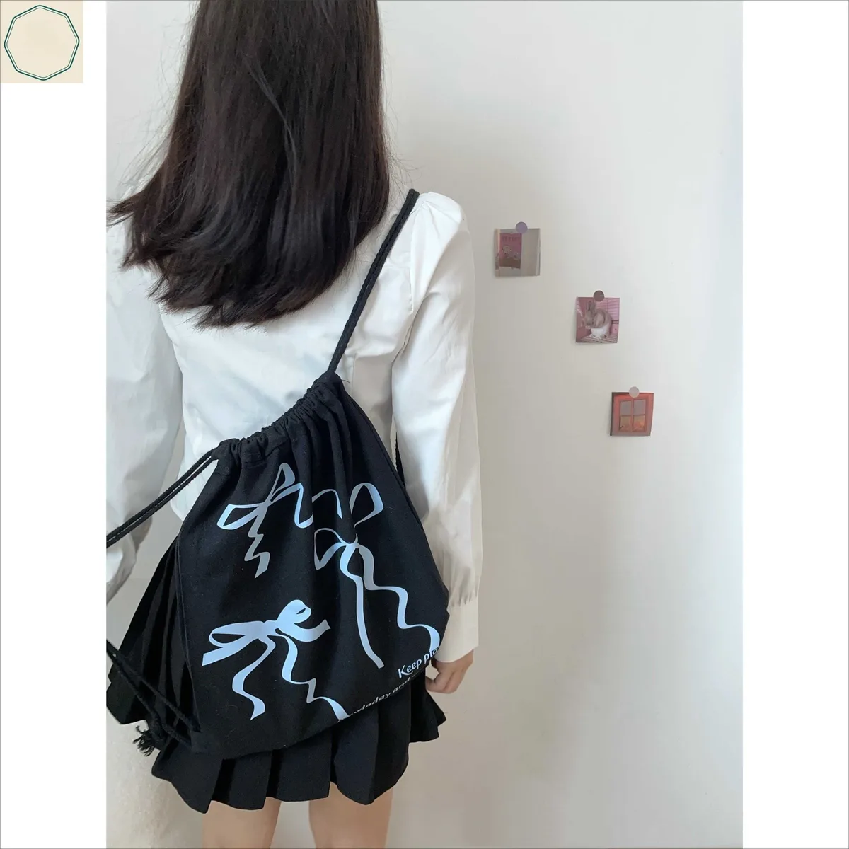 sac à dos rétro américain avec cordon de serrage pour filles et étudiants, sac à cordon portable de grande capacité