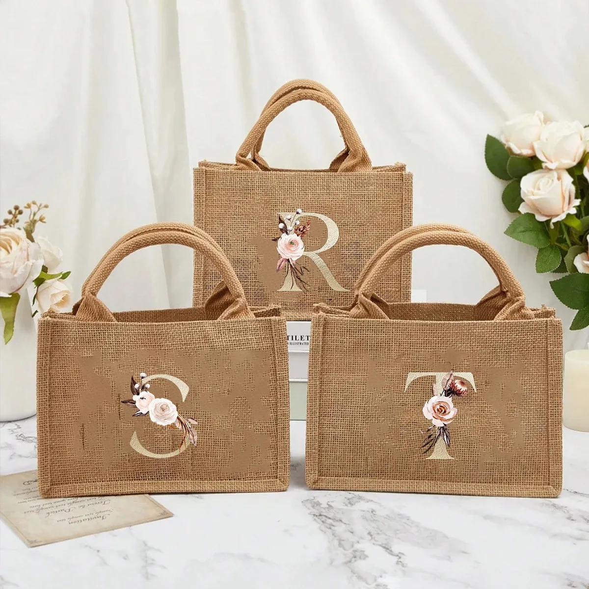 nouveau sac à main élégant en lin à motif lettres dorées, sac à main portable multifonctionnel, sac en lin, sac à main simple grande capacité, sac de rangement décontracté portable, sac de courses multifonctionnel, nouveau design, grande capacité, parfait pour le shopping