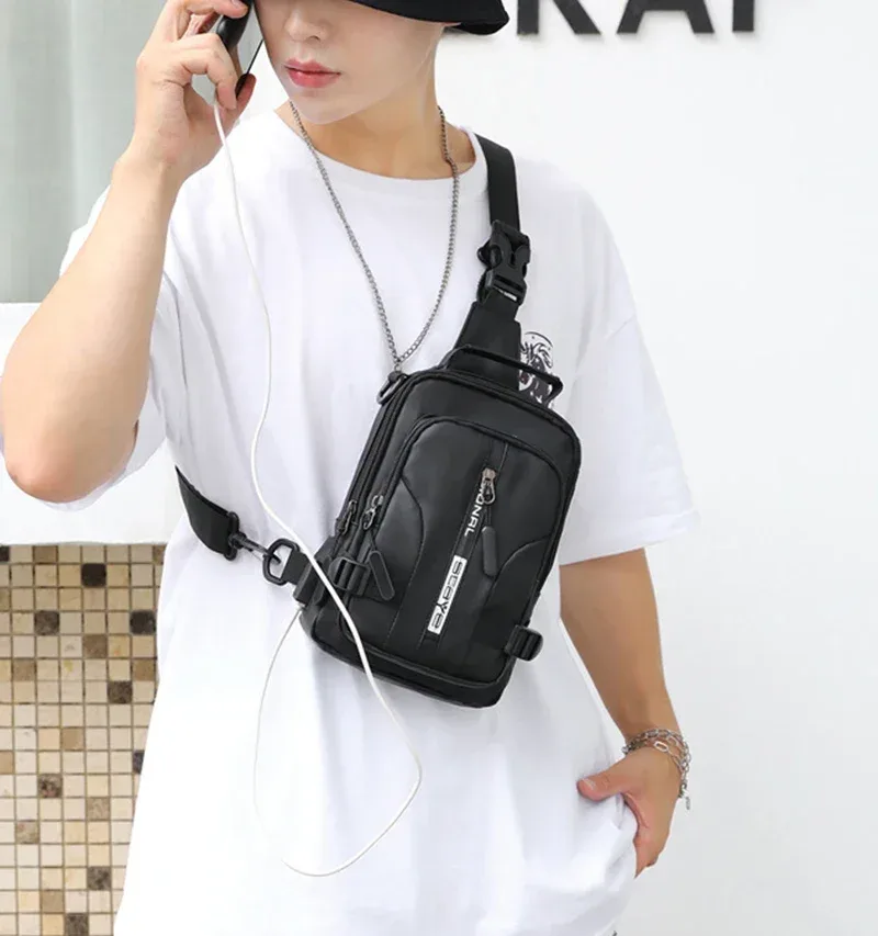 hommes mini sac à dos fronde bandoulière sac à bandoulière sac à dos avec port de chargement usb voyage nylon mâle côté messager poitrine sac pack