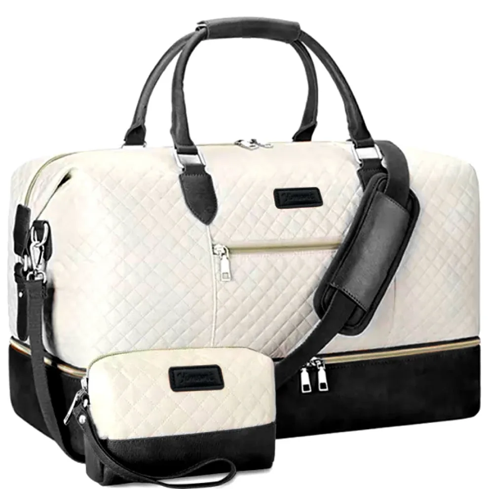 ensemble de 2 sacs de voyage avec compartiment à chaussures, sac de week-end imperméable et trousse de toilette, sac de voyage pour la nuit, idéal pour la gym, les affaires ou l'hôpital