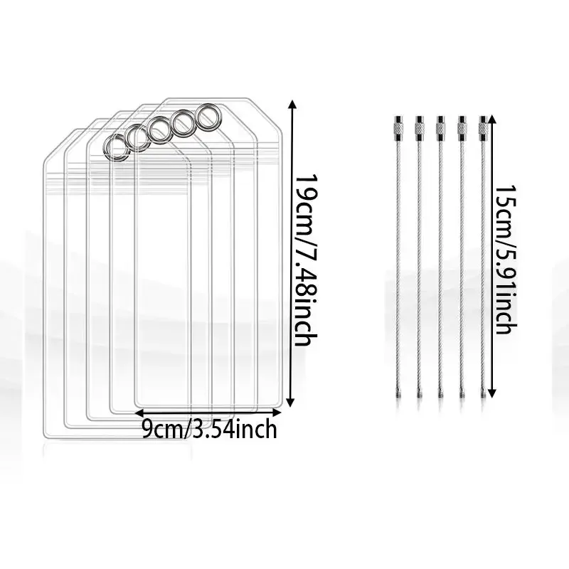 étiquette bagage pvc transparent bleu motif croisière anneaux métalliques poche zippée identification voyage accessoires croisière lot cinq pièces