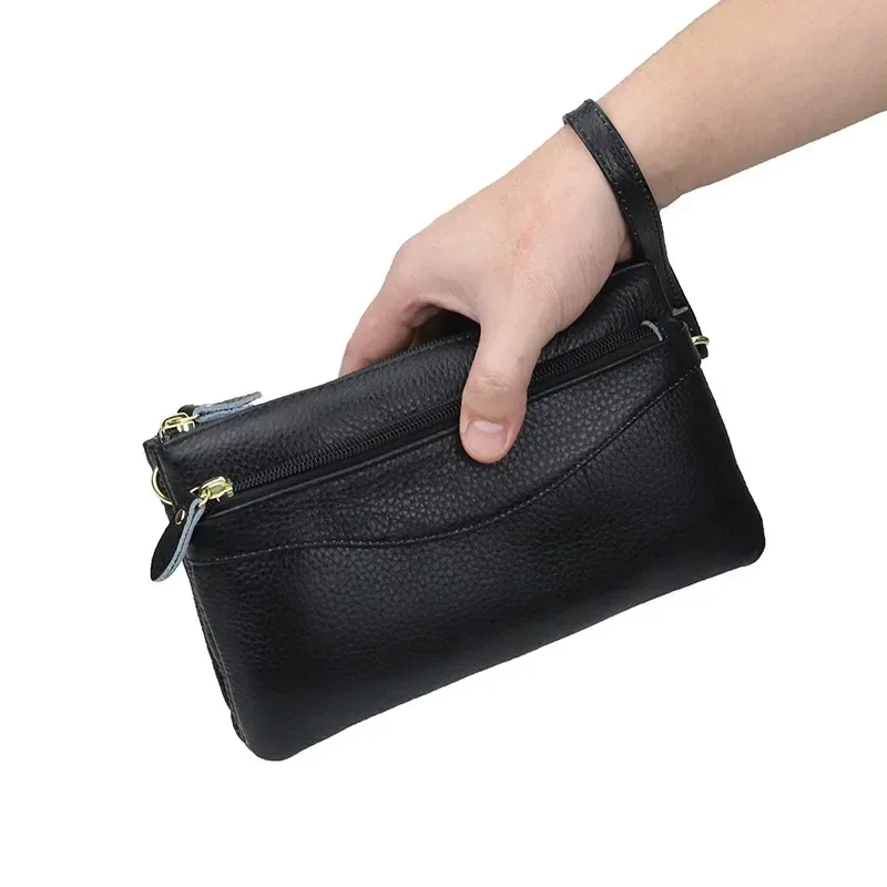 sac à bandoulière en cuir véritable pour femme, petit sac à main initié, pochette à bracelet décontractée, sacs de messager de grande capacité