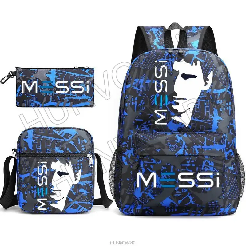 sac à dos super stars messi pour enfants, football, école, voyage, ordinateur portable, adolescents, étudiants, femmes, hommes, 3 pièces