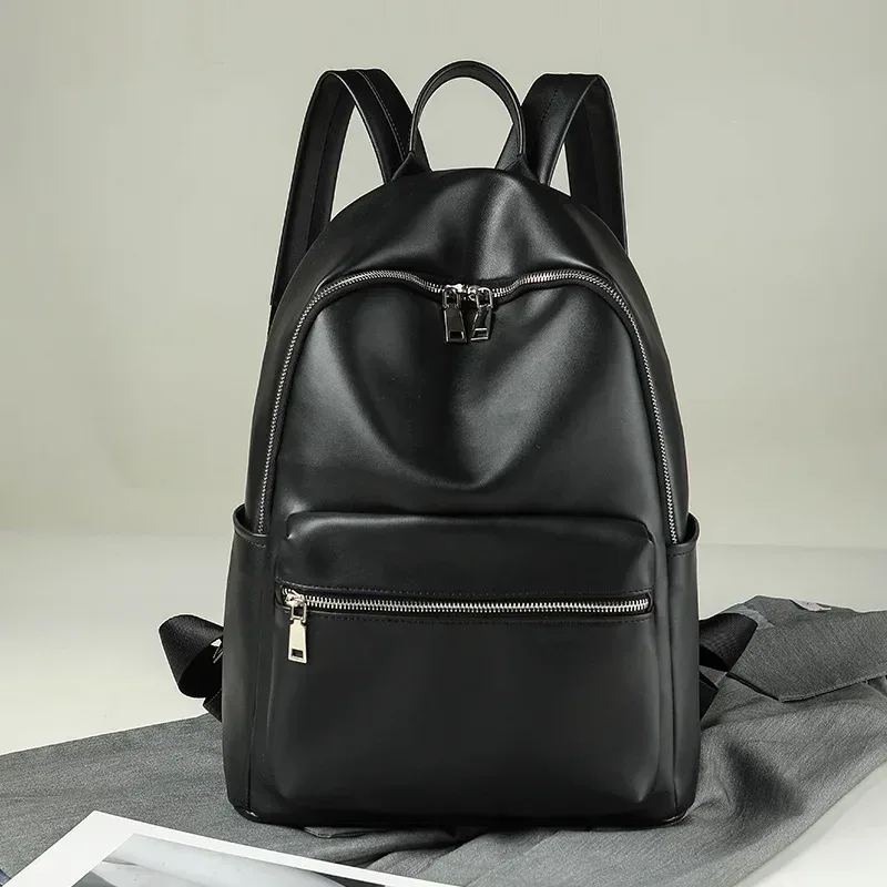 sac à dos en cuir pu noir de grande capacité pour femme, sacoche d'université, de voyage, pour fille