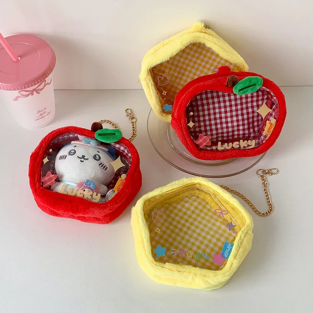sac de rangement mignon en peluche pour poupées, sac de rangement et de présentation pour poupées en coton pour étudiants, sac anti-poussière en forme de pomme rouge, sac de transport pour bébé