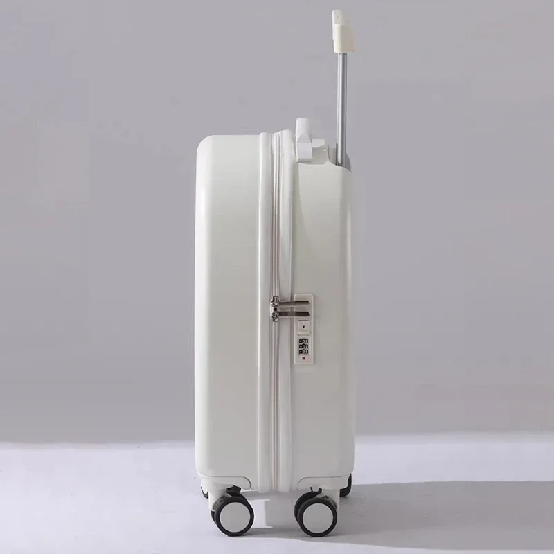 valise abs polymère dur motif mignon ovale yeux bouche joues roses poignée blanche roulettes noires bleu marron enfant voyage spinner cabine