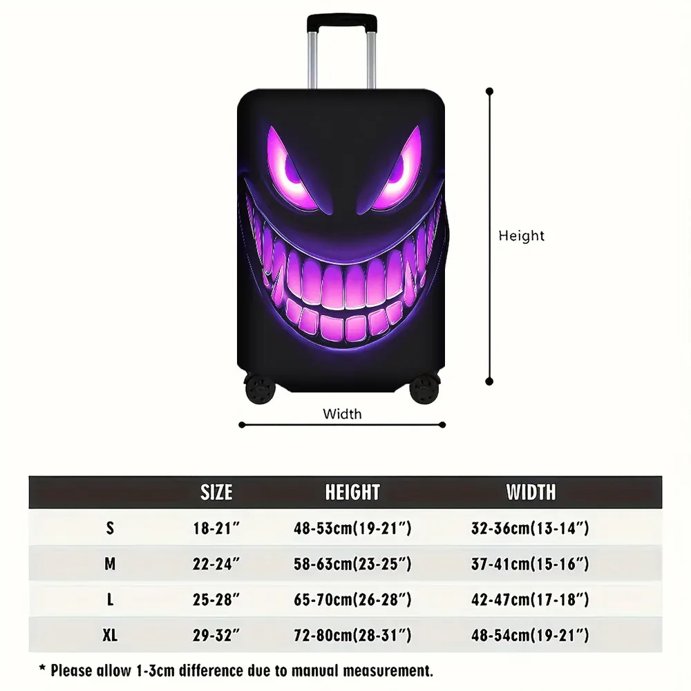 housse valise polyester visage monstre effrayant yeux lumineux dents pointues fond noir bleu rouge protection voyage