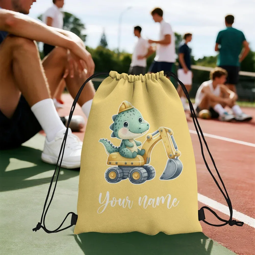 sac à dos personnalisé avec nom/texte dinosaure et excavateur, sac de sport personnalisé, sac de voyage léger, sac de rangement pour salle de sport, 12 couleurs