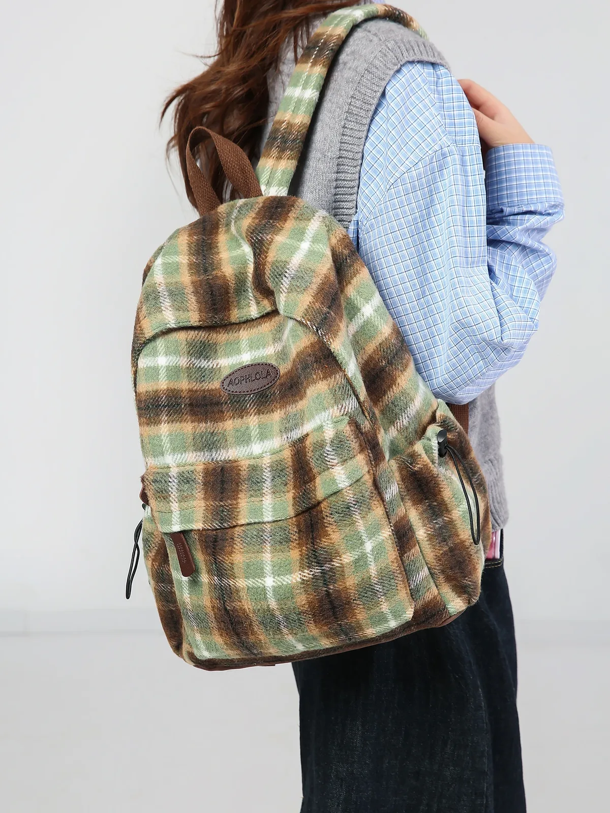 toile de laine motif damier femme sac à dos école livre sacs pour adolescentes garçon femme collège sac étudiant loisirs bagpack