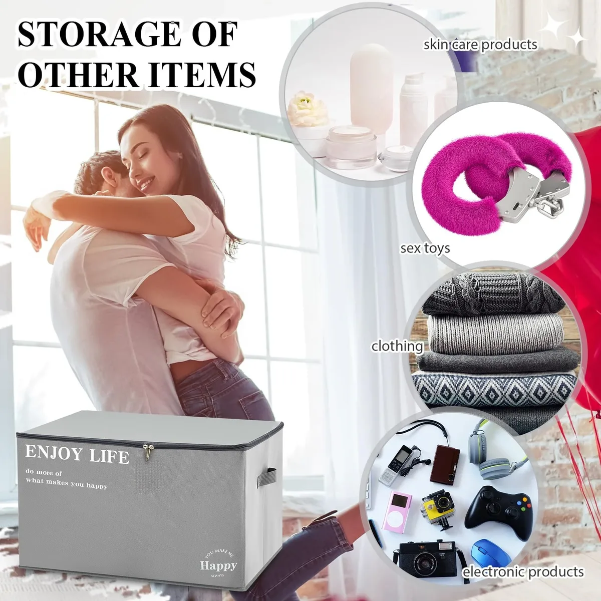 organiseur de placard robuste en tissu non tissé, pliable, avec poignées en similicuir, pour couvertures d'hiver et jouets, gris
