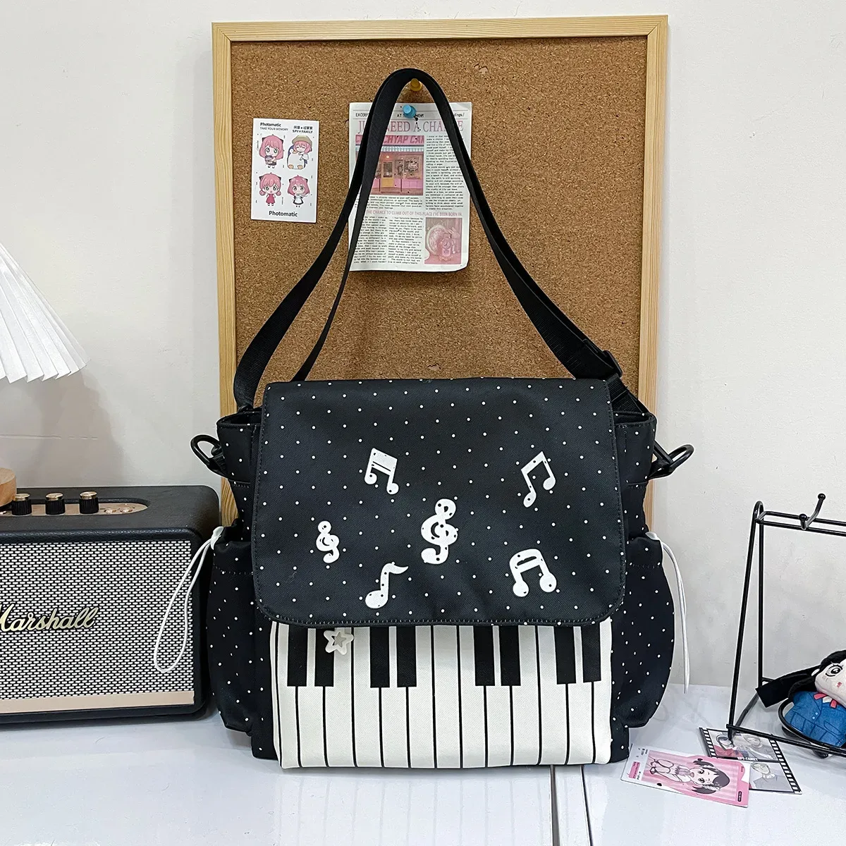sac à dos en nylon de style coréen avec décor de notes de musique, léger, grande capacité, pour voyage, randonnée et rangement