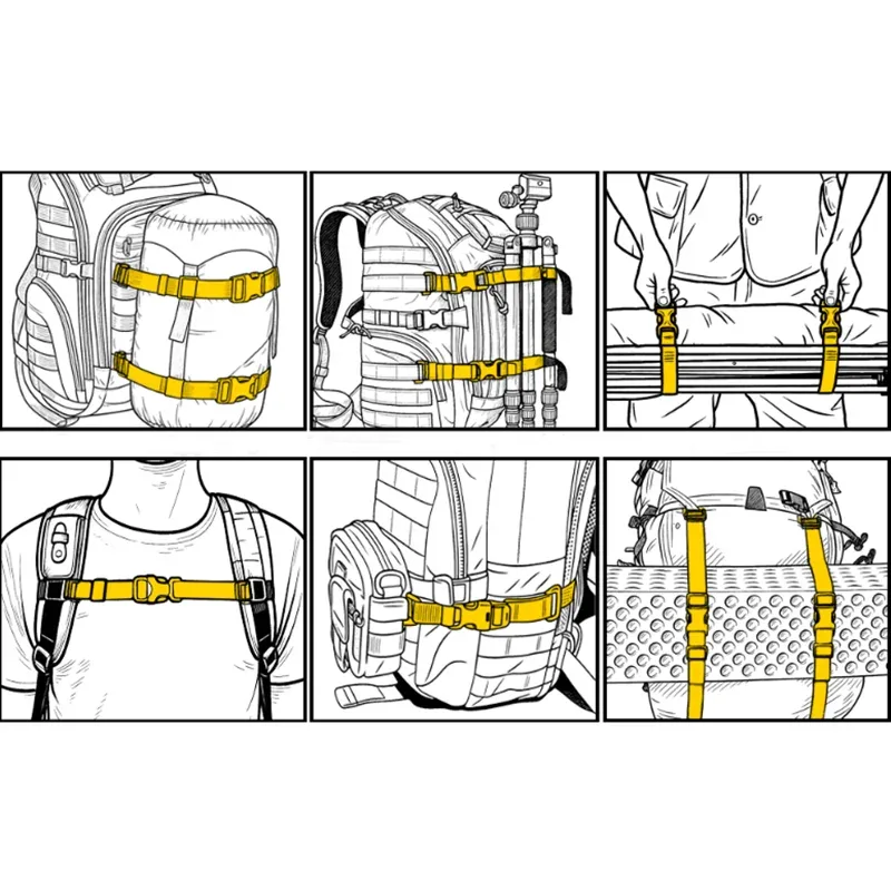 sangles de fixation pour équipement d'extérieur, 4 pièces, sangles tactiques molle pour sac à dos, sangle de fixation réglable allongée, accessoires pour sac à dos d'extérieur