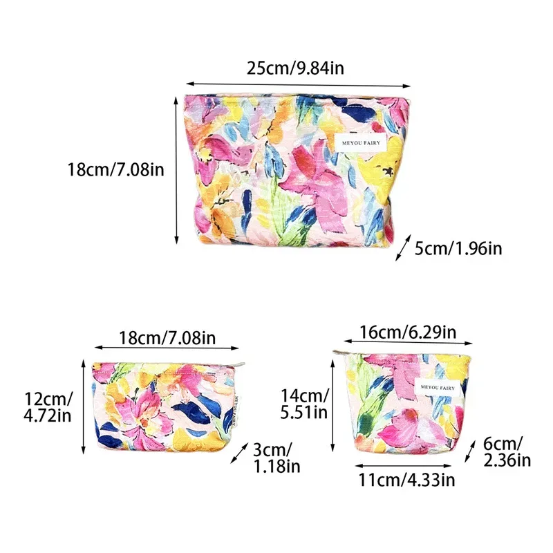 ensemble de 3 trousses de maquillage à imprimé floral aquarelle, multi-tailles, pour maquillage, pièces de monnaie et articles divers, organiseur portable pour voyage et usage quotidien