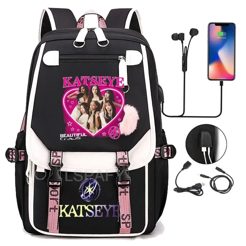 sac à dos multicolore katseye, patchwork, grande capacité, sac à dos de voyage, mochila, sac à dos pour femme, sac à dos en toile, sac à dos pour ordinateur portable, sacs d'école
