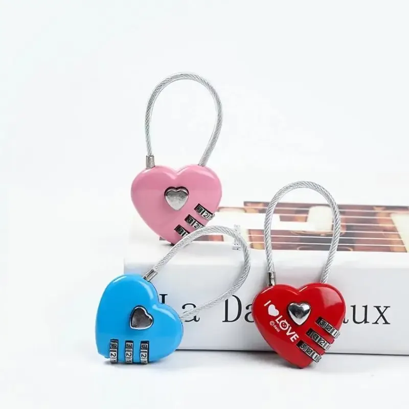 cadenas serrure tsa code trois chiffres forme coeur mettre plastique brillant noir bleu rose rouille resistant durable usage voyage