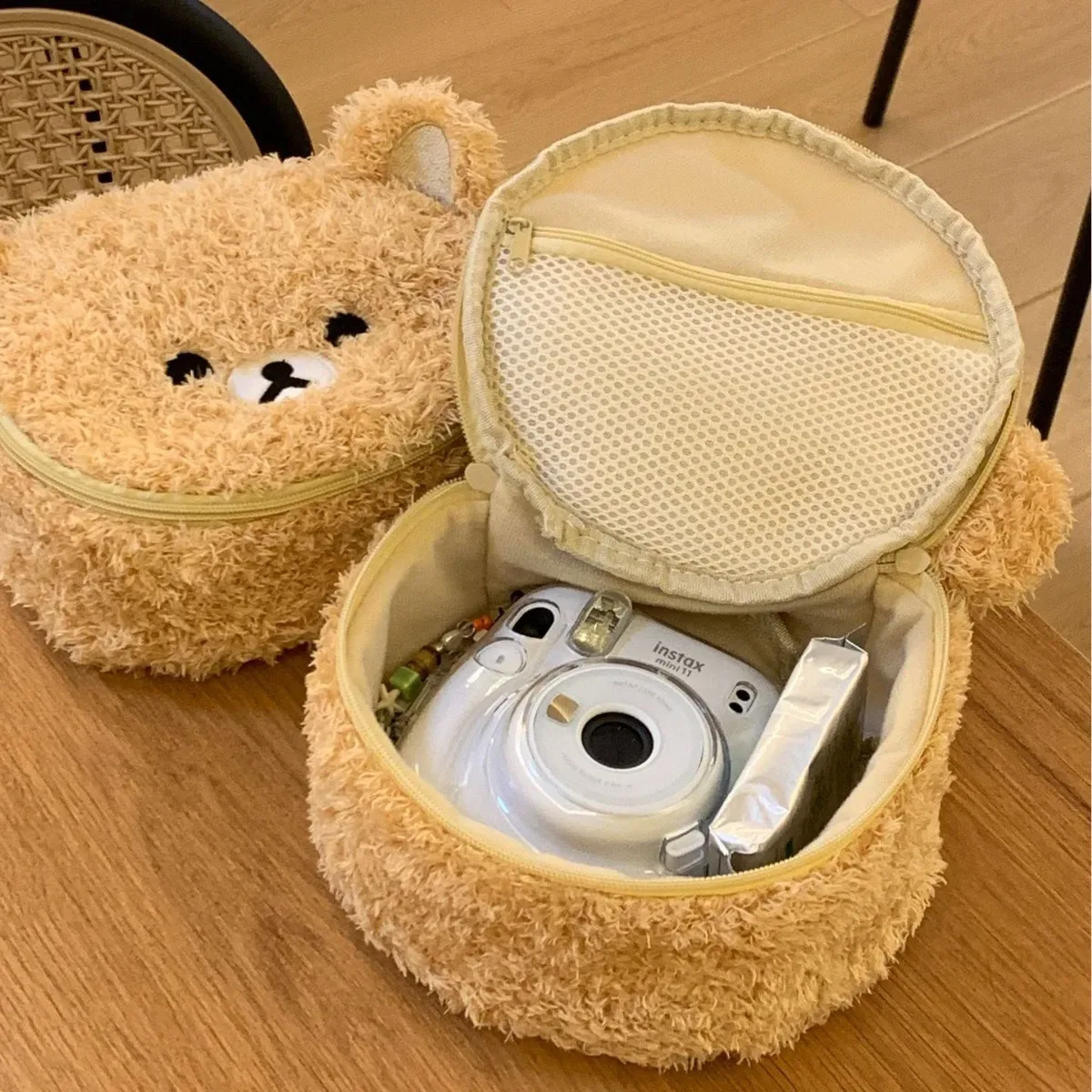 trousse de maquillage en peluche ours anime relaxant, sac cosmétique doux et portable pour femme, pochette de rangement bijoux, organisateur sac à main fille, cadeau, vente chaude