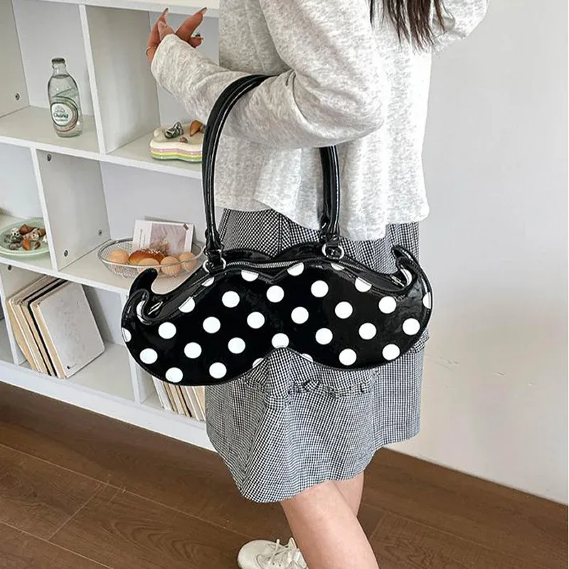 sac à bandoulière rétro à pois en forme de moustache, sac à main décontracté, sacoche portable pour le quotidien, style vintage streetwear