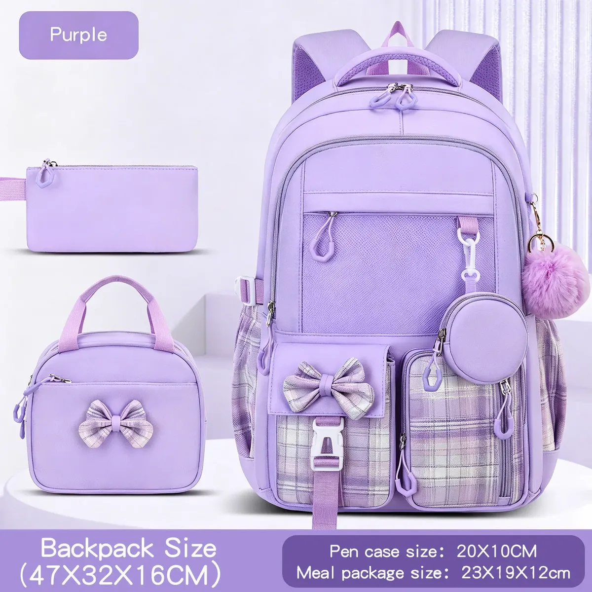 sac dos oxford polyester noir accents roses noeud papillon poche limon ceinture coussin air style préppy jacquard usage école voyage