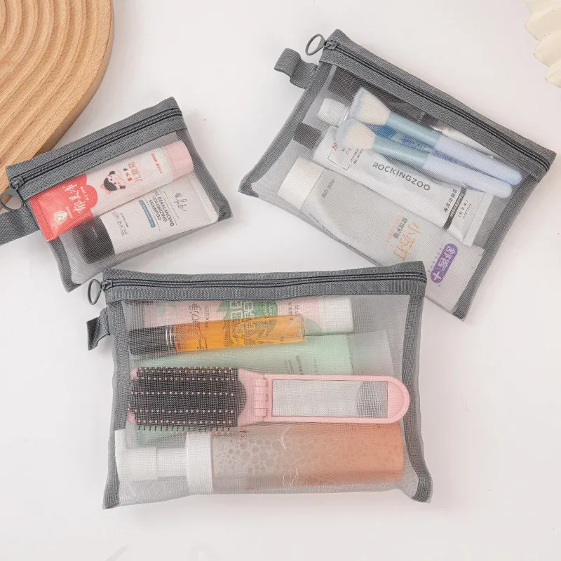 sac cosmétique portable en maille, sac de toilette de voyage élégant, pochette de rangement pour maquillage imperméable