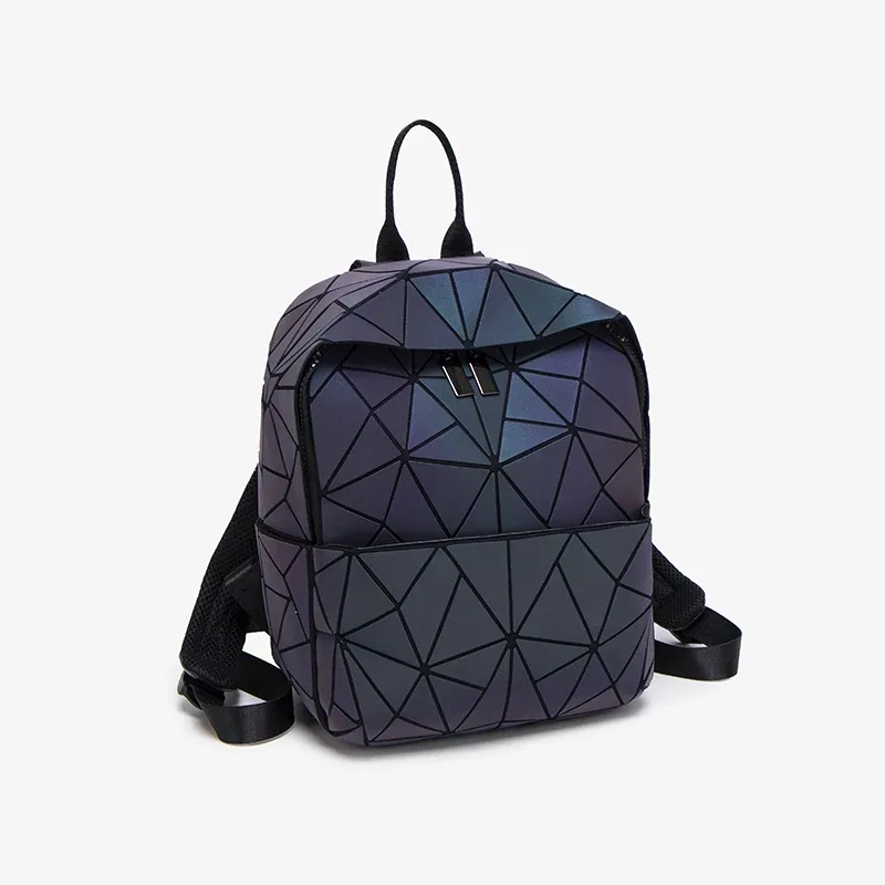 sac à dos tendance et polyvalent pour femmes, orné d’un motif en losanges, avec un motif géométrique en losanges et des coutures changeant de couleur dans l’obscurité.