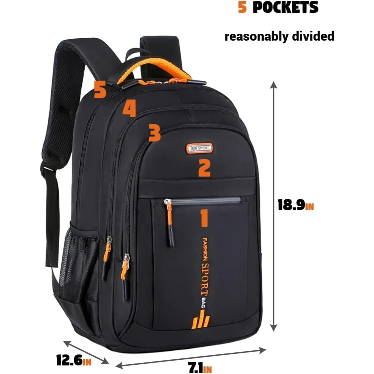 sac à dos pour ordinateur portable de 15,6 pouces avec trois grands compartiments, forte capacité de charge, supporte 45 lb, pour les trajets quotidiens et les voyages