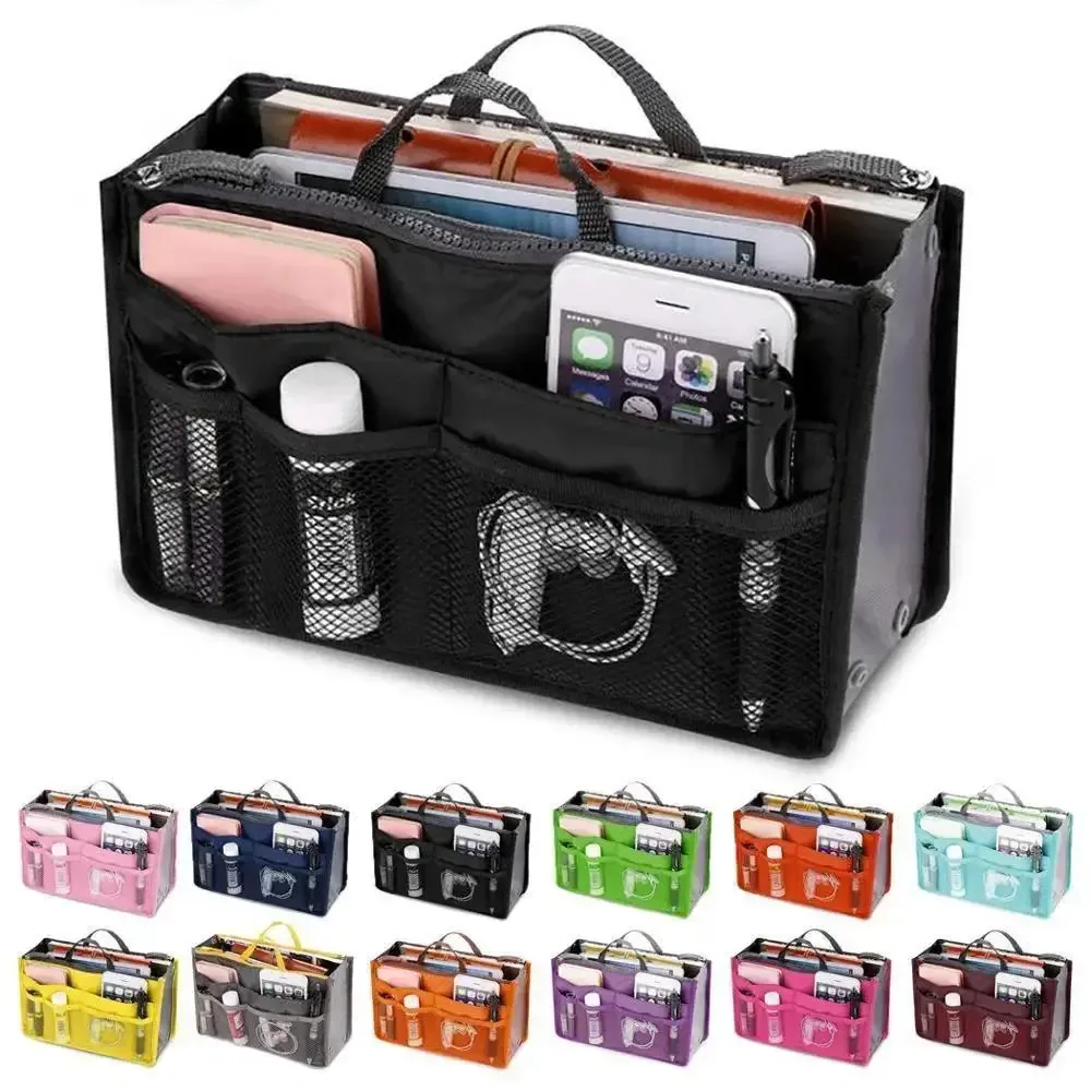 Organisateur insérer sac femmes Nylon voyage insérer organisateur sac à main sac à main grande doublure dame maquillage cosmétique sac pas cher femme fourre-tout