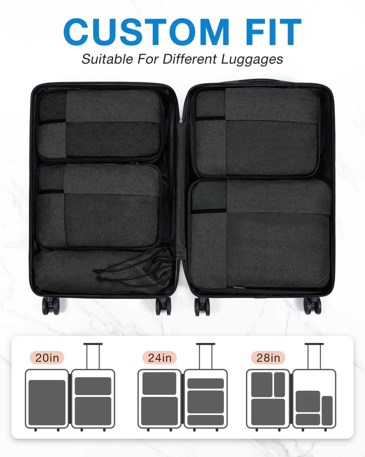 organisateur voyage polyester herringbone noir compact extensible sac chaussures compression ventilation usage polyvalent femmes hommes plaine air