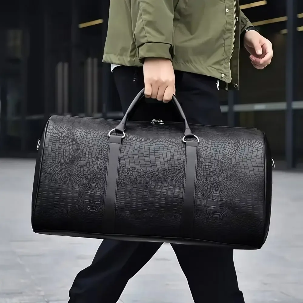 sac de voyage texturé crocodile grande capacité en cuir pu, bagage de vacances rétro durable, sac à main pour voyages d'affaires homme femme