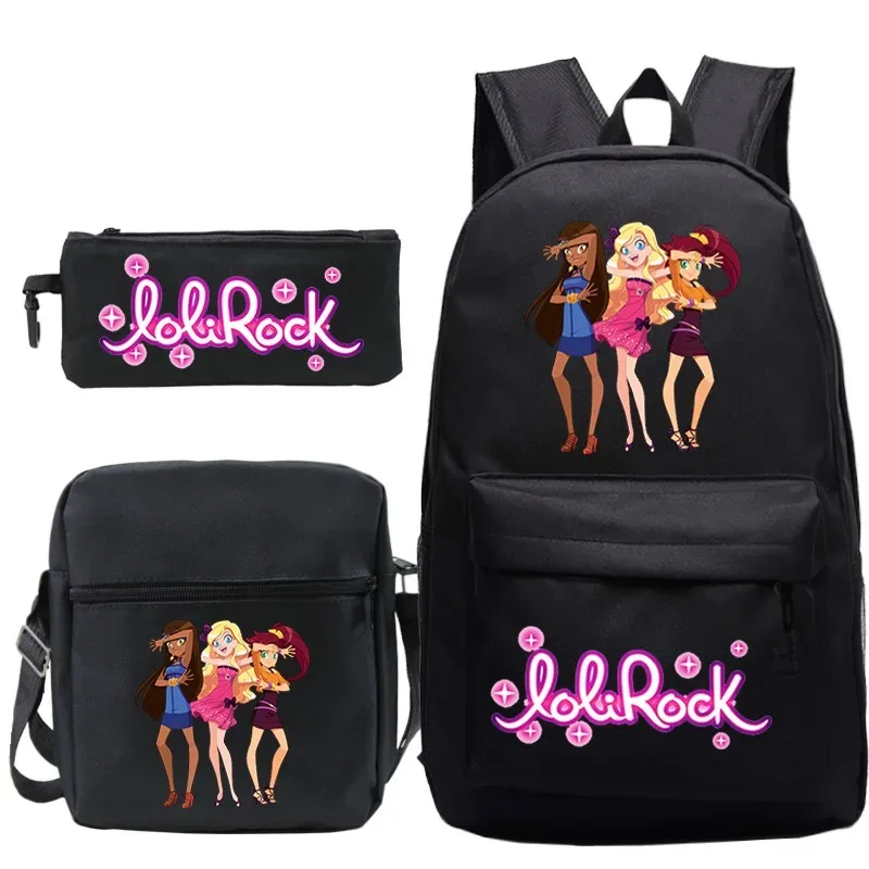 ensemble de sac à dos lolirock mignon pour garçons et filles, sacs d'école animés, sac à dos de voyage pour hommes et femmes, cadeau pour adolescents, 3 pièces