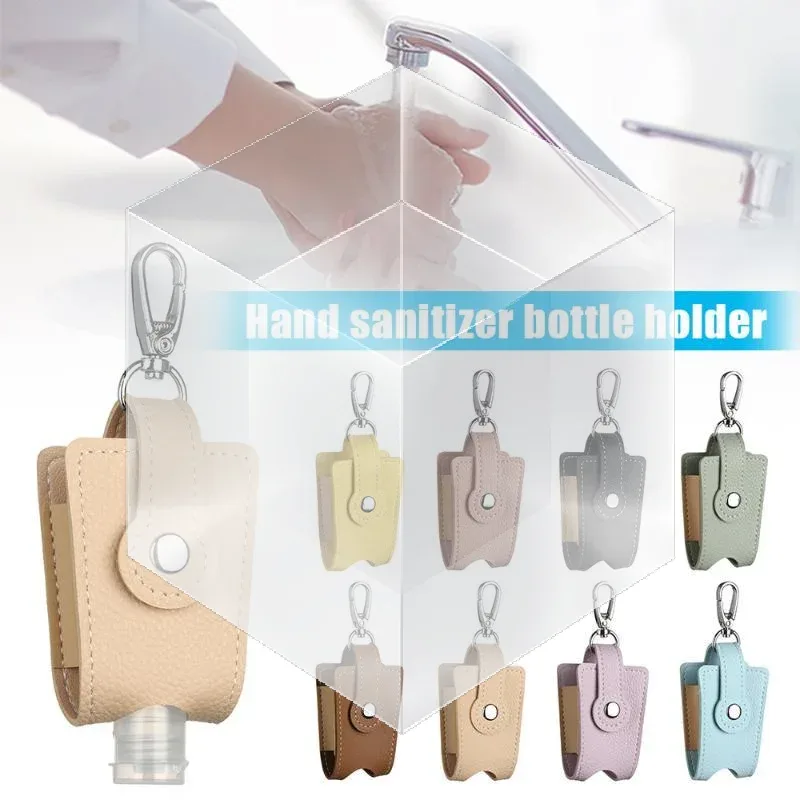 porte-désinfectant pour les mains en cuir pu avec porte-clés en métal, flacon vide rechargeable, s'adapte à la pochette, au sac à dos, aux clés