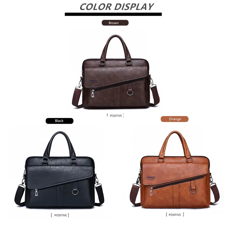 jeep buluo hommes porte-documents en cuir fendu ordinateur portable nouveau sac 14 "pc médecin avocat ordinateur sac fourre-tout mâle vintage affaires hommes sacs