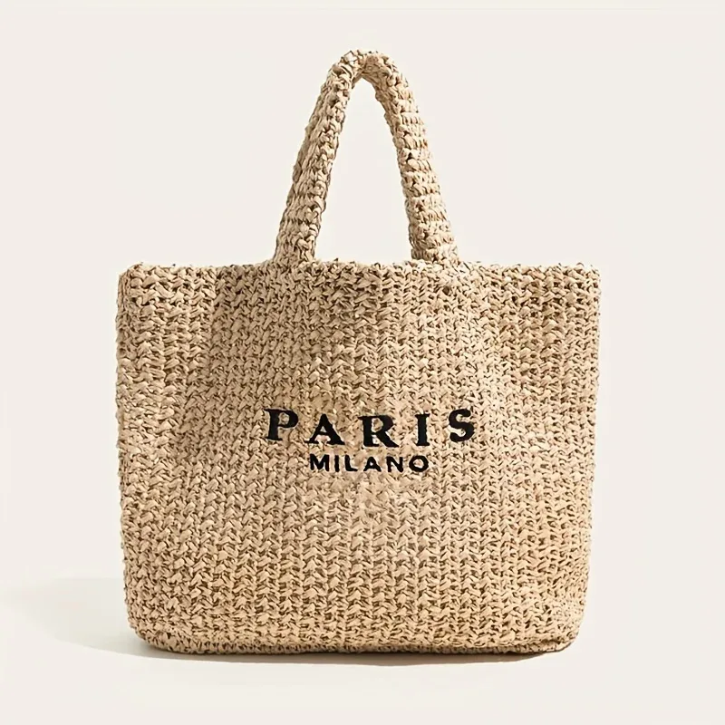 sac fourre-tout en paille de grande capacité pour femmes, fourre-tout décontracté avec lettres de styliste, sacs à main tissés à la main, sac de plage d'été, grand acheteur, 2024