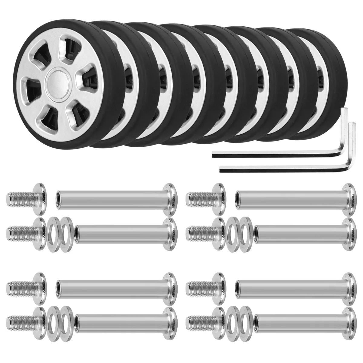 roues remplacement caoutchouc noires hexagonales argentées valises voyage durables corrosion résistante nettoyage facile bricolage kit réparation