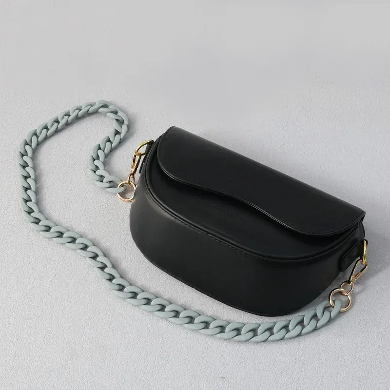 Nouvelle Chaîne de Sac à Main Tendance pour Femme, Accessoire Mat Bleu-Gris en Résine, Chaîne Givrée pour Sac à Main, Bandoulière pour Pochette et Sac à Bandoulière Femme