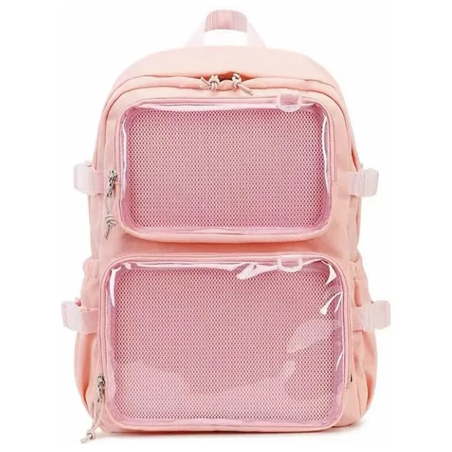 fenêtres claires mode femmes sacs à dos pour femmes adolescents bricolage badge jk broche affichage sac à dos solide multi poches ita sacs