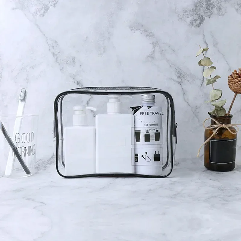trousse de maquillage en pvc transparent imperméable pour femme, trousse de maquillage de bain, trousse de rangement de toilette, trousse de maquillage de voyage avec fermeture éclair, trousse de beauté