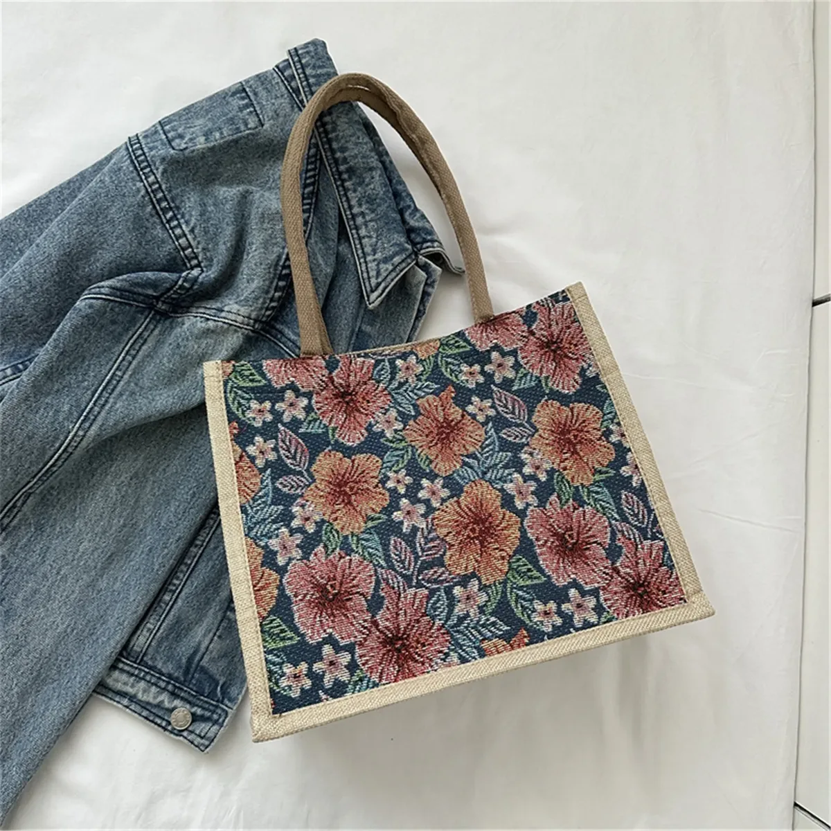 sac fourre-tout en coton et lin pour femmes, sac à main décontracté pour étudiants, sac à main initié, grande capacité, sacs de plage réutilisables, sac à provisions, document esthétique