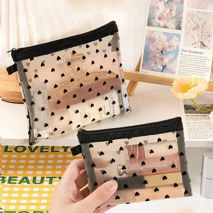 trousse de maquillage en maille, petite pochette transparente pour cosmétiques pour femmes, mini organisateur de rouge à lèvres, carte de voyage, trousse de toilette, pochette de rangement pour sac à main