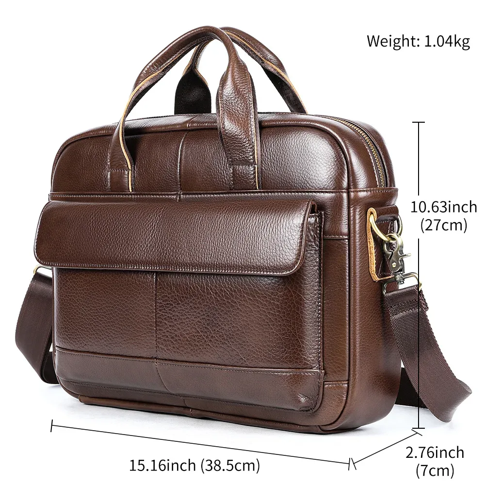 sac à main en cuir de vachette décontracté pour hommes, étui à bombes, sac à bandoulière, grande capacité, ordinateur, entreprise initiée