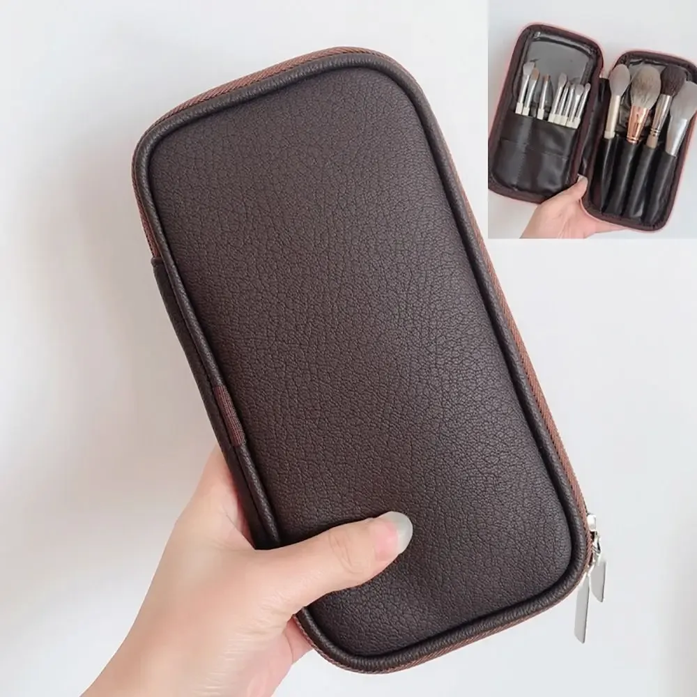 sac à pinceaux de maquillage en cuir pu durable, étui étanche à la poussière, sac cosmétique portable, évaluation de voyage