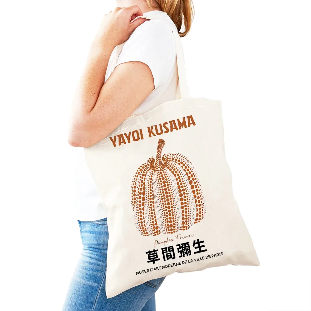 sac à main dot pumpkin lady shop yayoi kusama pour femmes, sacs de shopping à double impression, motif de champ de fleurs, sac fourre-tout pour filles, motif d'œil