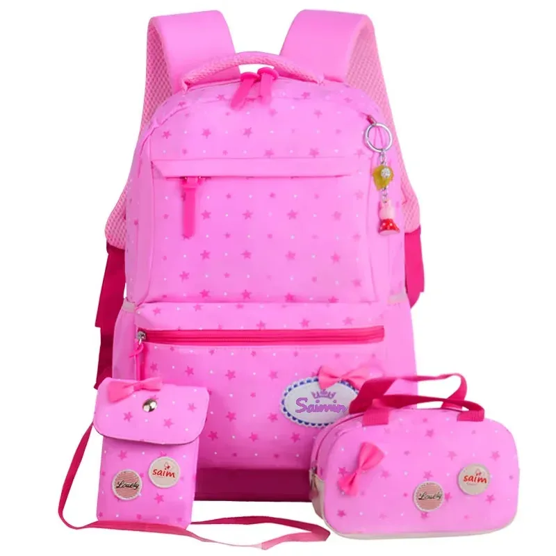 sac dos polyester point rose cœurs rouges bleus nœuds noirs pochette crayon sacs école filles voyage