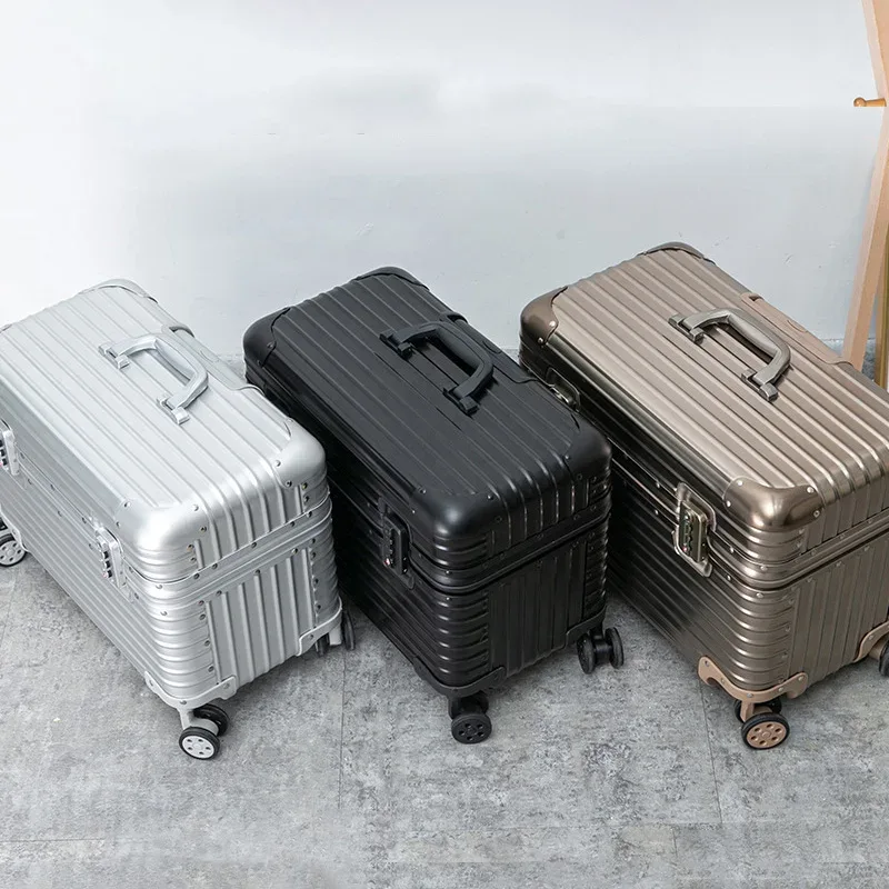 Valise pour appareil photo tout en alliage d'aluminium et de magnésium, bagage à roulettes, valises de voyage d'affaires en métal de 18/20/22/24 pouces