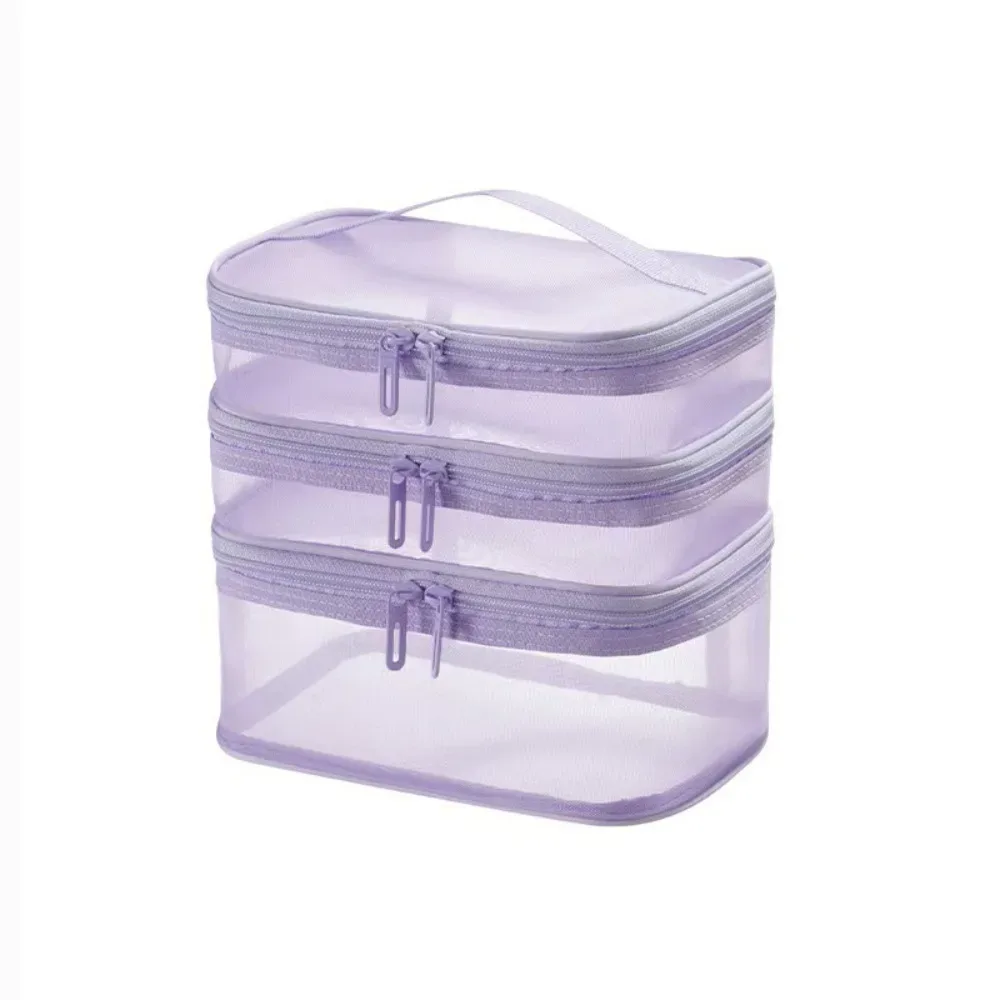 sac de voyage transparent en maille pour cosmétiques, sac de rangement de grande capacité, sac de rangement pour maquillage, sac de toilette à 2/3 couches, sac de toilette pour la gym et la natation