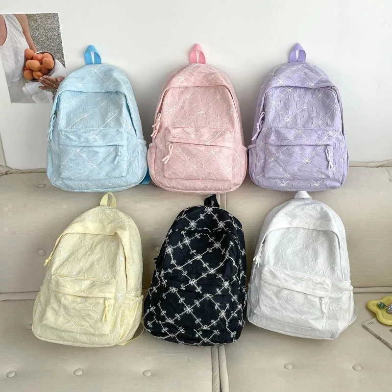 sac à dos coréen léger imprimé nœud, en nylon, grande capacité, pour étudiant, simple, polyvalent, décontracté, pour voyage