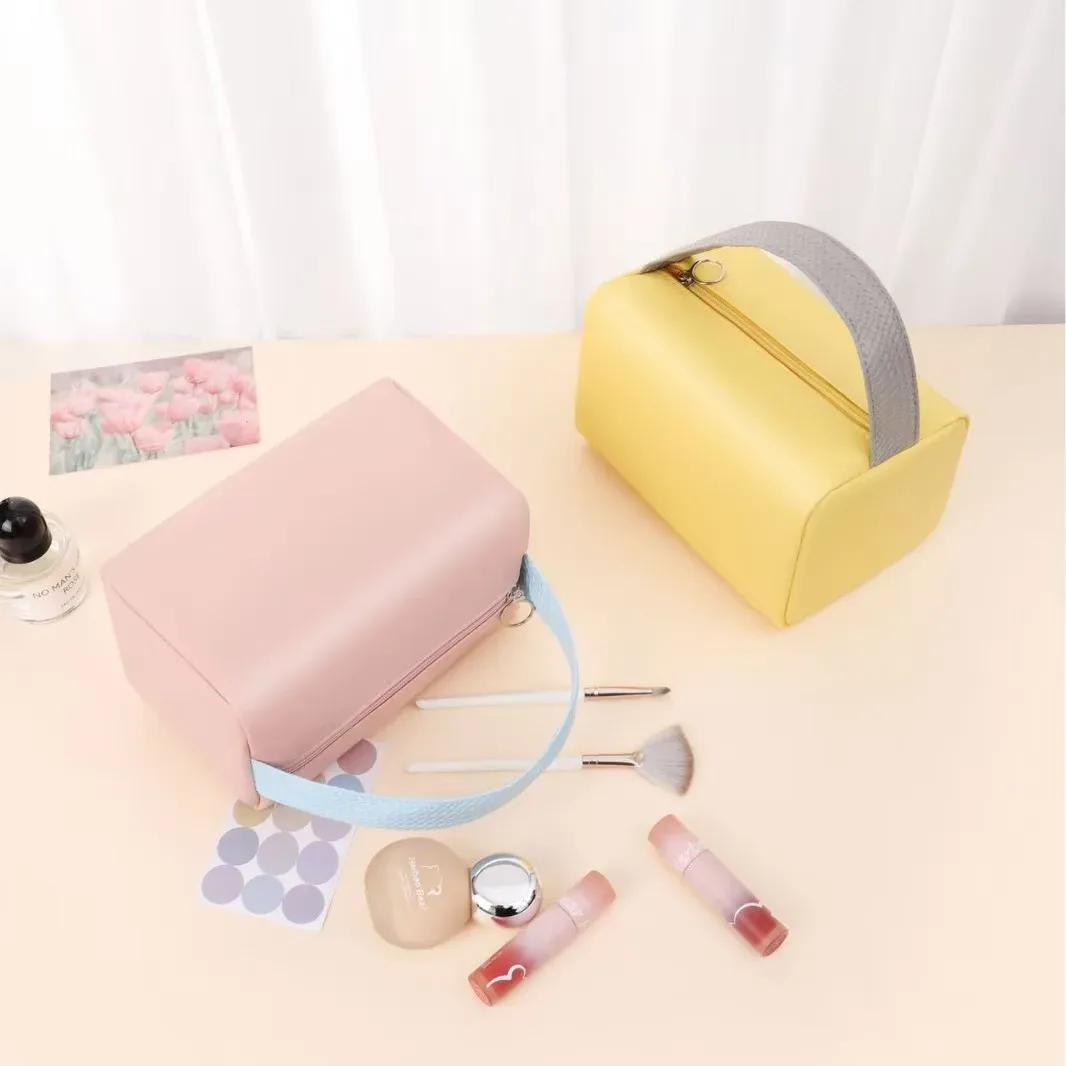 trousse de maquillage portable pour femmes, grande capacité, organisateur de maquillage de voyage, en cuir synthétique imperméable, trousse de toilette, sac de rangement à main.
