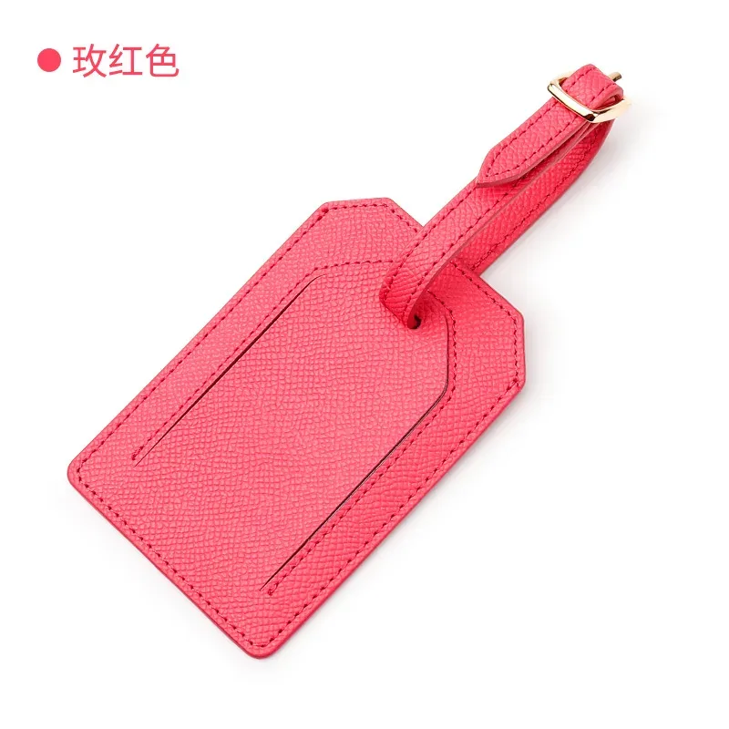 étiquette bagage cuir vache noir gris magenta orange voyage accessoires identification fixation anneau métallique