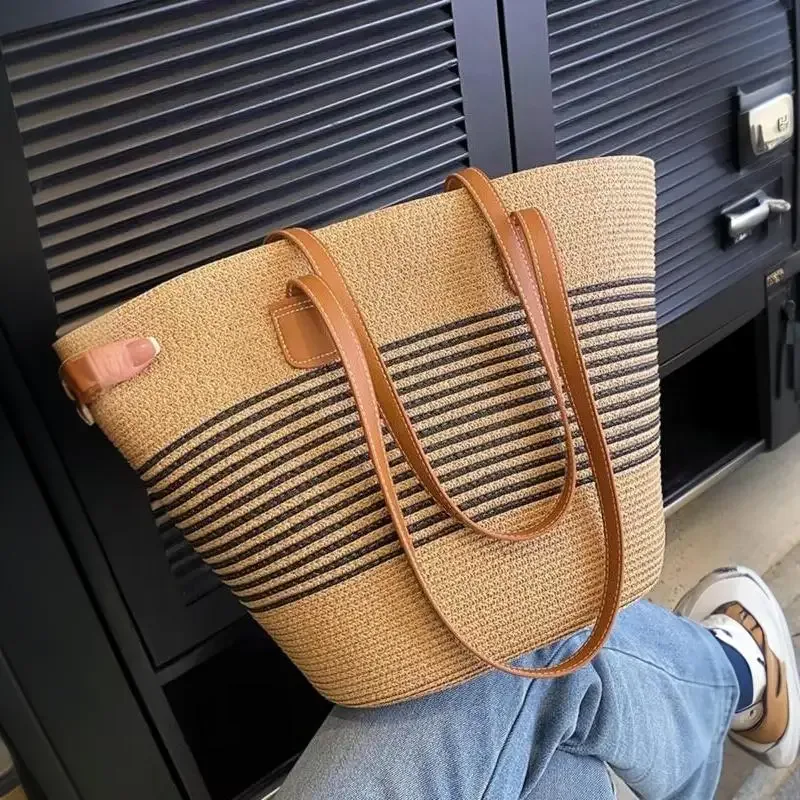 sac à bandoulière en paille inswind pour femmes, grande capacité, pour la plage, les voyages, les vacances, l'usage quotidien, le shopping, les trajets domicile-travail et les courts séjours