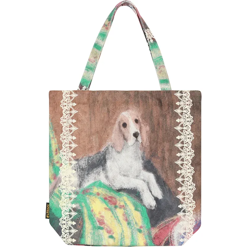 elfsack 2025 automne nouveauté y2k coloré peint à la main animal sac fourre-tout original art impression toile sac à bandoulière pour femme